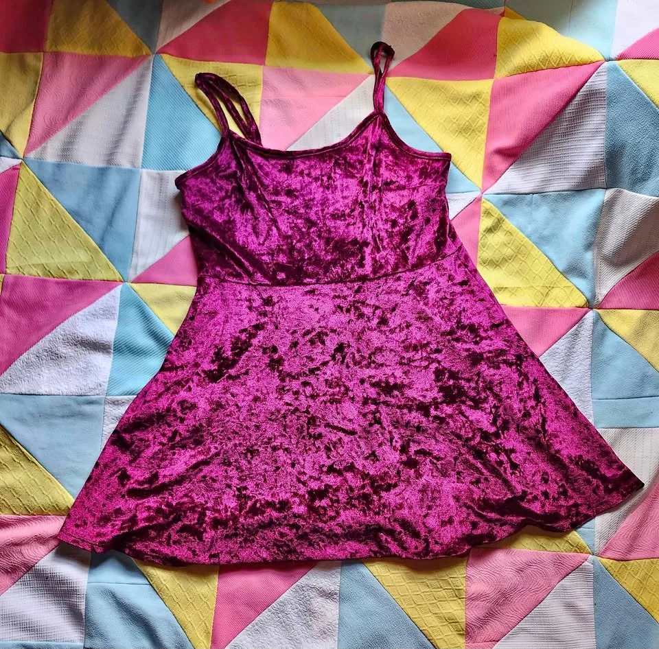 Purple velvet mini dress with adjustable straps thumbnail