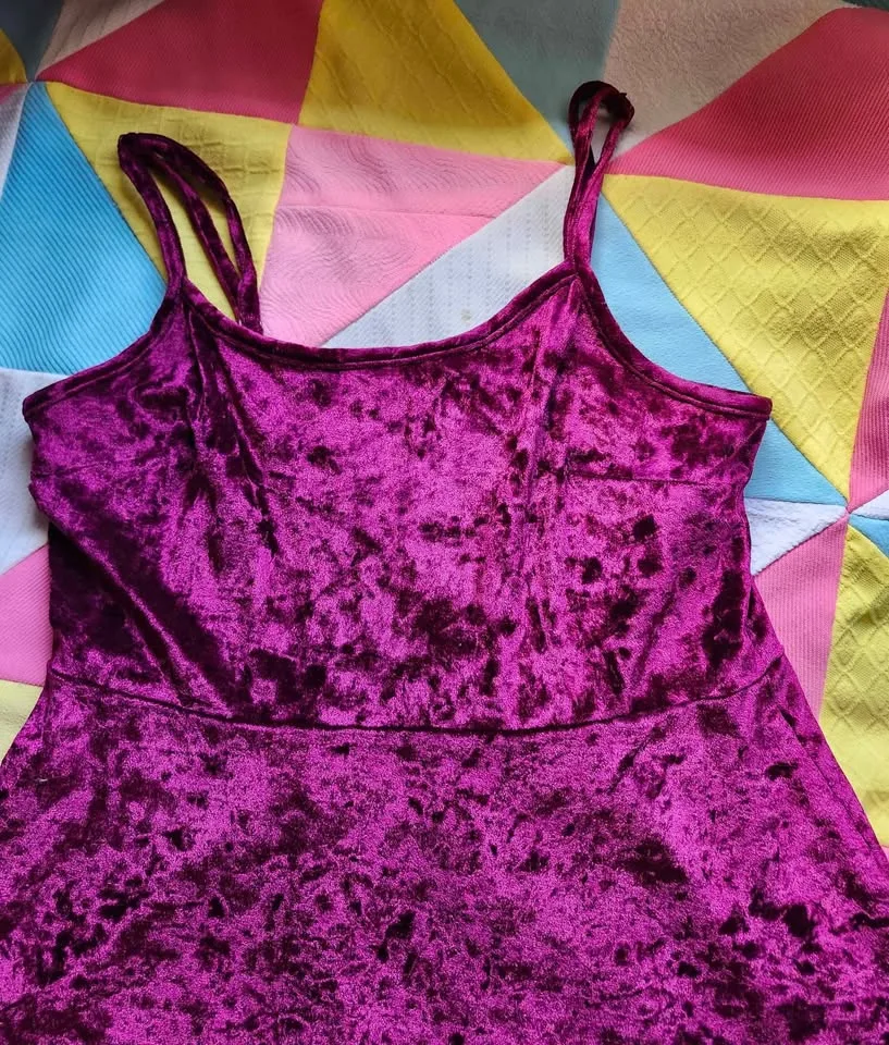 Purple velvet mini dress with adjustable straps image indicator(2)
