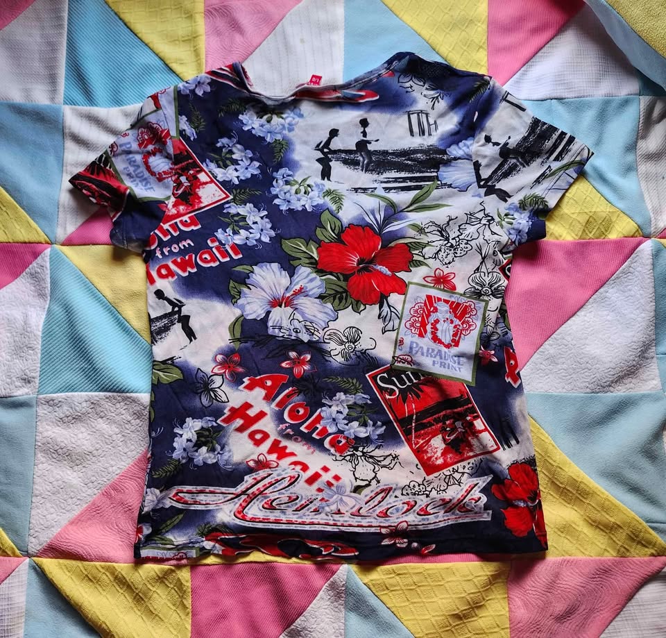 sheer mesh Hawaiian shirt in blue, red and white - photo 2