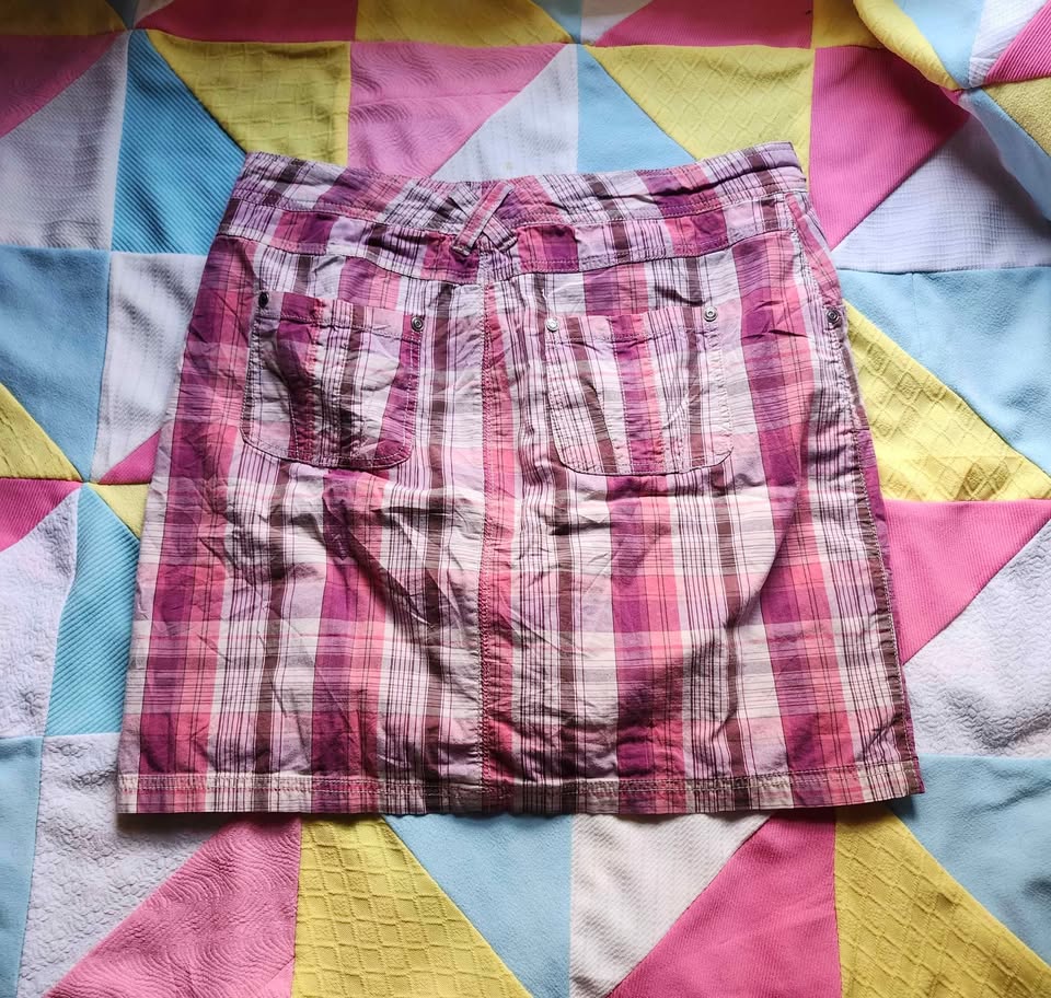 2000s pink and purple plaid skort with drawstring - photo 2