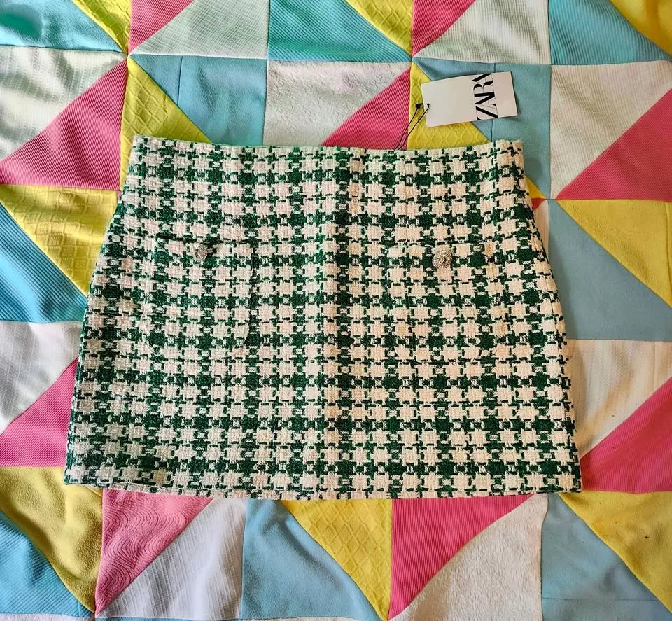 Green and white tweed skirt by Zara! thumbnail