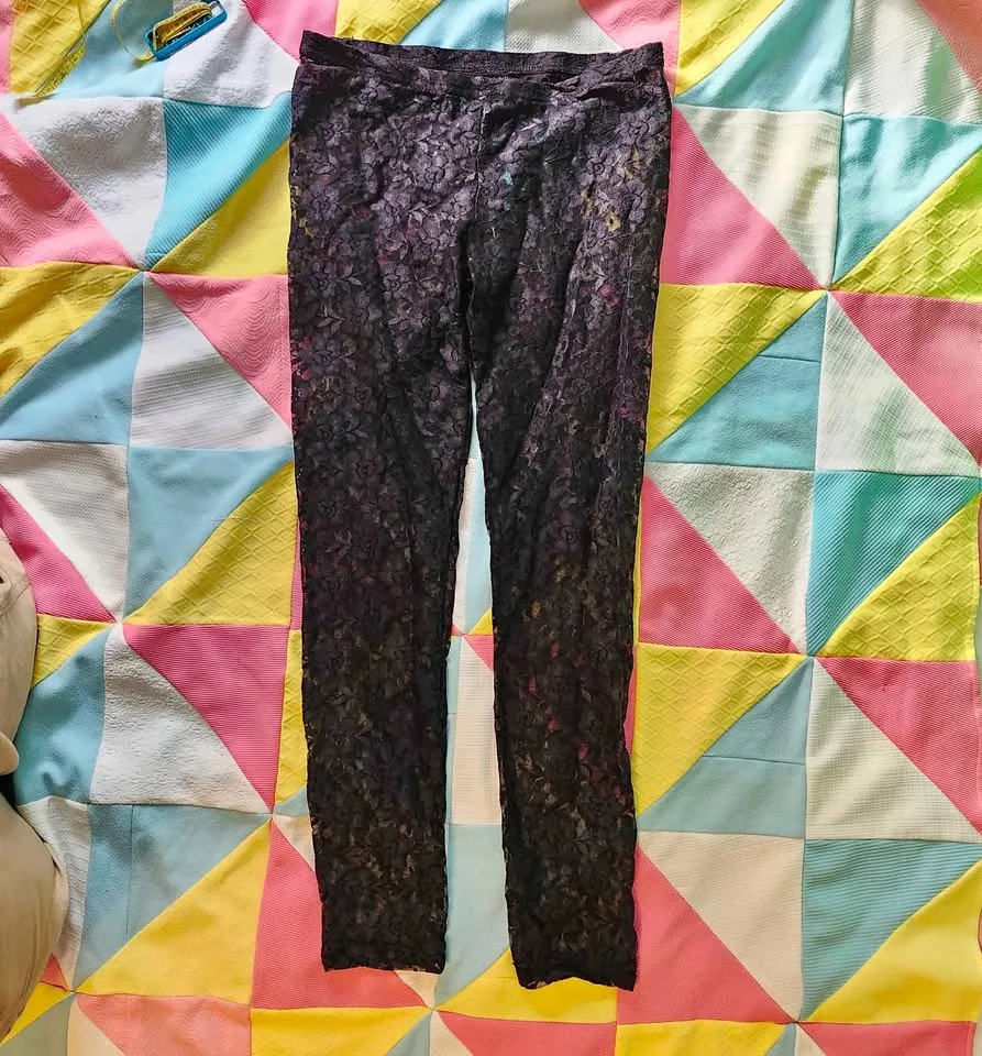 Black floral lace leggings thumbnail
