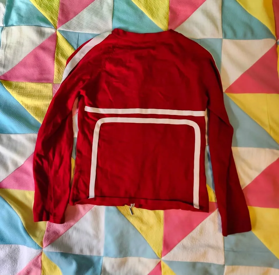 Unique zip-up red striped jacket/sweater image indicator(2)
