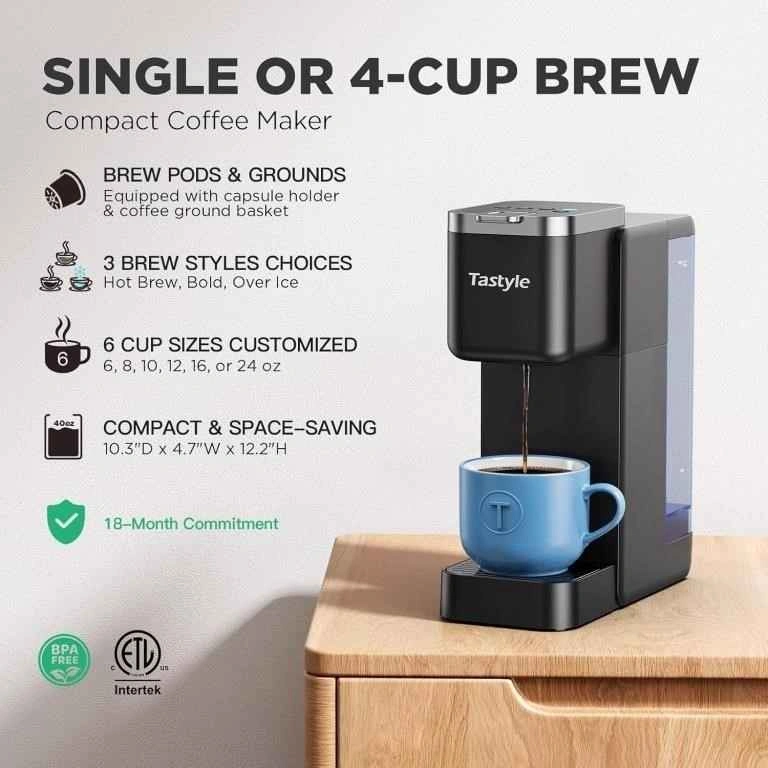 Tastyle Compact Single Serve Coffee Maker Pod & Ground Hot/Iced - photo 2