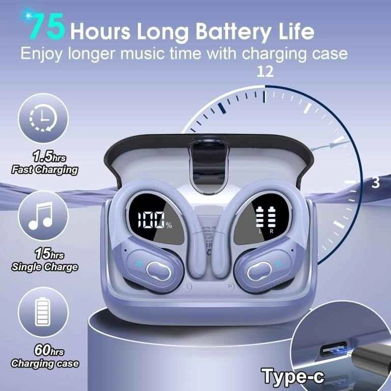 Wireless Bluetooth 5.4 Earbuds – 75h Battery (Sport) - photo 2