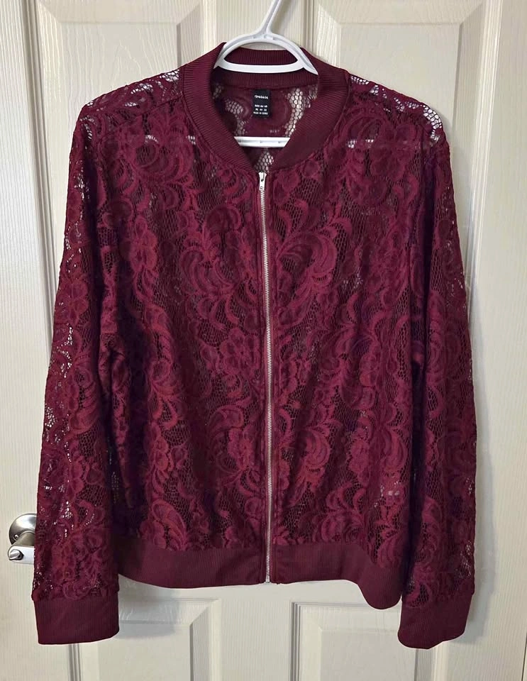 Sheer Floral Lace Bomber Jacket