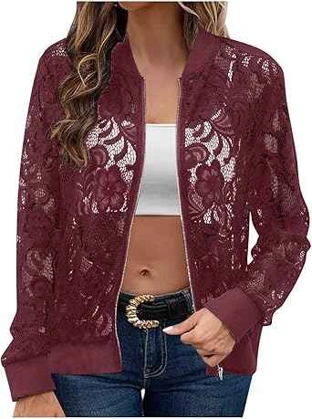 Sheer Floral Lace Bomber Jacket - photo 2