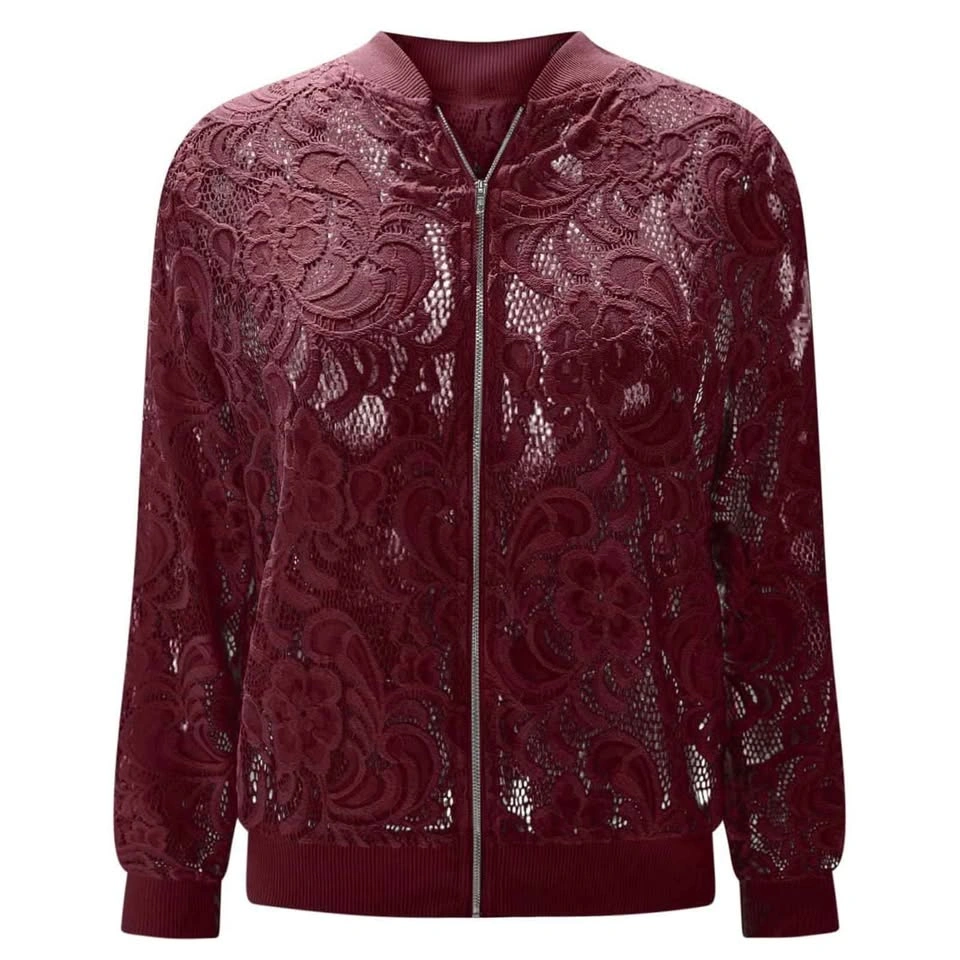 Sheer Floral Lace Bomber Jacket - photo 3
