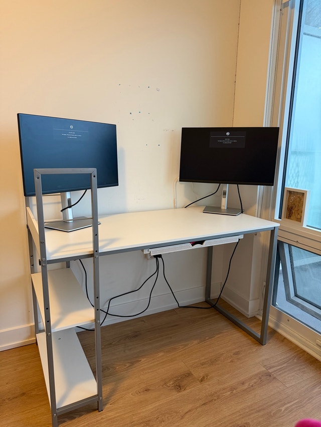 Home office computer desk with side shelf and drawer