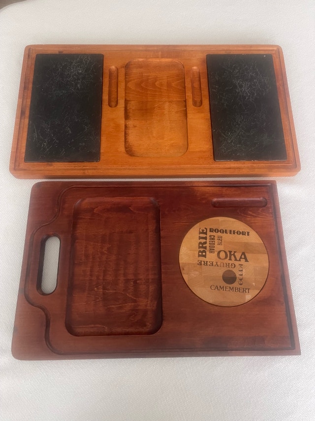 2 x Mid-Century Baribocraft Quebec Teak Cheese Boards w/ Slate