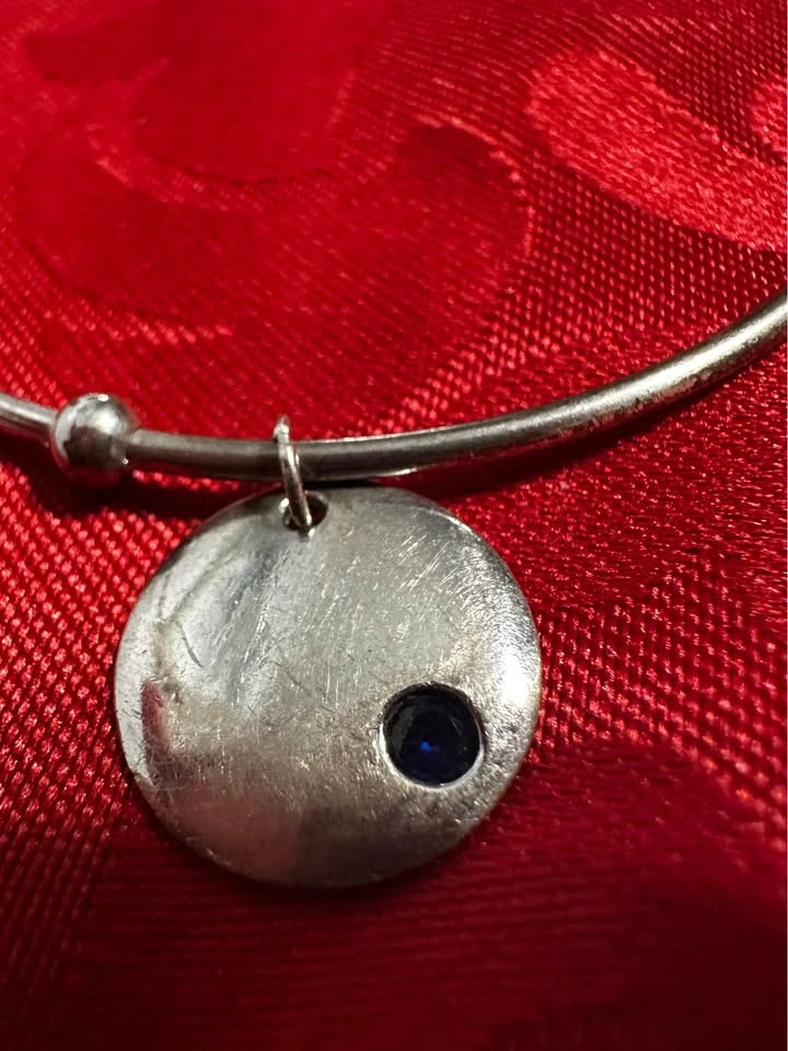 Silver 925 Bangle Bracelet w Blue Stone Charm - photo 2