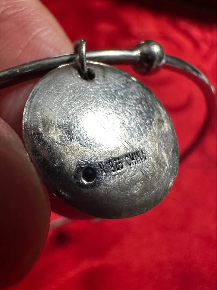 Silver 925 Bangle Bracelet w Blue Stone Charm - photo 3