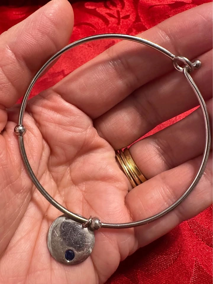 Silver 925 Bangle Bracelet w Blue Stone Charm - photo 4