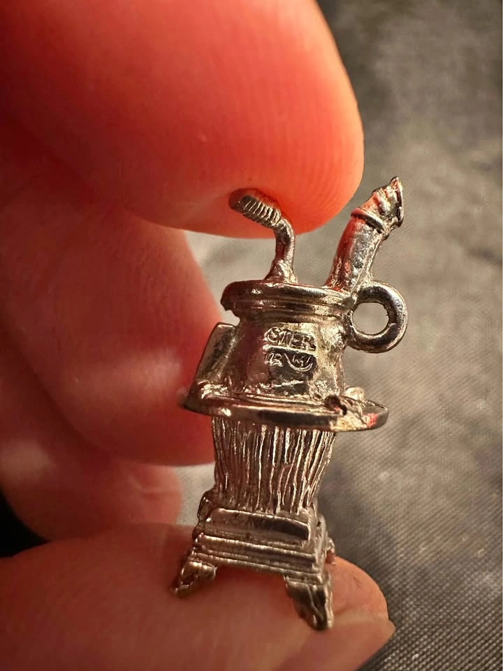 Sterling Silver Miniature Vintage Pot Belly Wood Stove