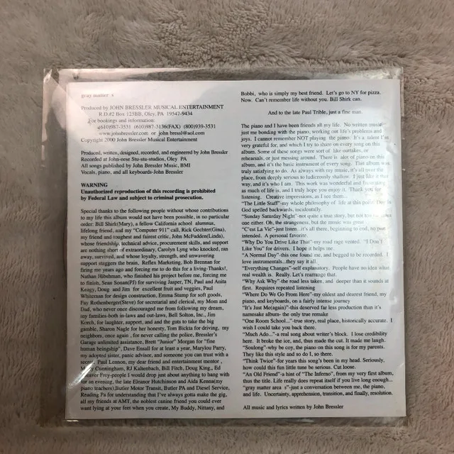 Gray Matter S by John Bressler Music CD (SIGNED) image indicator(5)