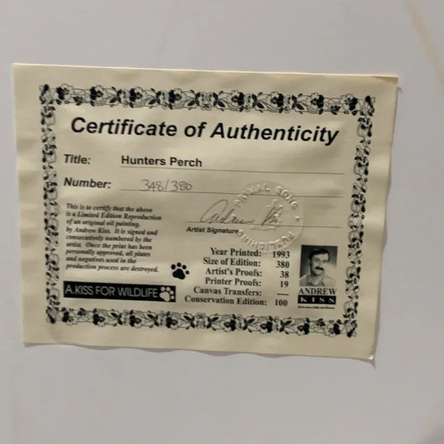 Hunter's Perch Print by Andrew Kiss w/ COA 31"x44" image indicator(8)