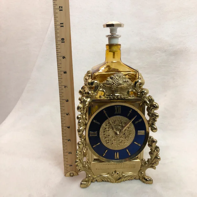 Vintage Perfume Bottle w/ Gilt Clockwork Brass Music Box Stand image indicator(5)