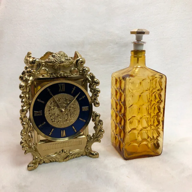 Vintage Perfume Bottle w/ Gilt Clockwork Brass Music Box Stand image indicator(6)