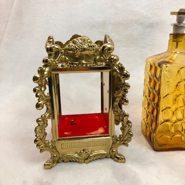 Vintage Perfume Bottle w/ Gilt Clockwork Brass Music Box Stand image indicator(7)