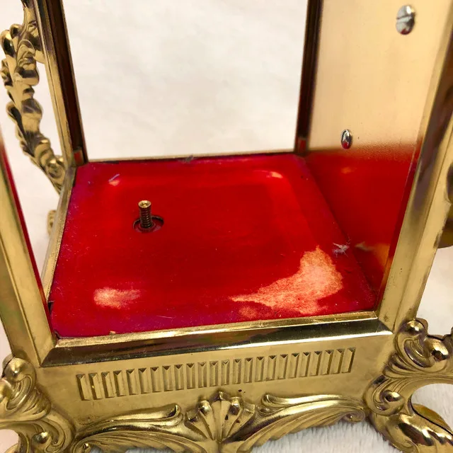 Vintage Perfume Bottle w/ Gilt Clockwork Brass Music Box Stand image indicator(8)