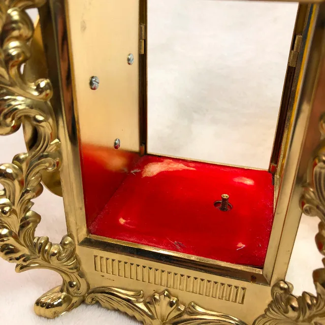 Vintage Perfume Bottle w/ Gilt Clockwork Brass Music Box Stand image indicator(9)