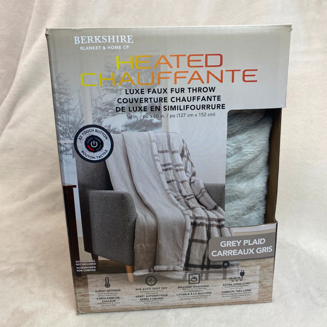 Berkshire Life Heated Throw 127 x 152 cm Faux Fur Gray
