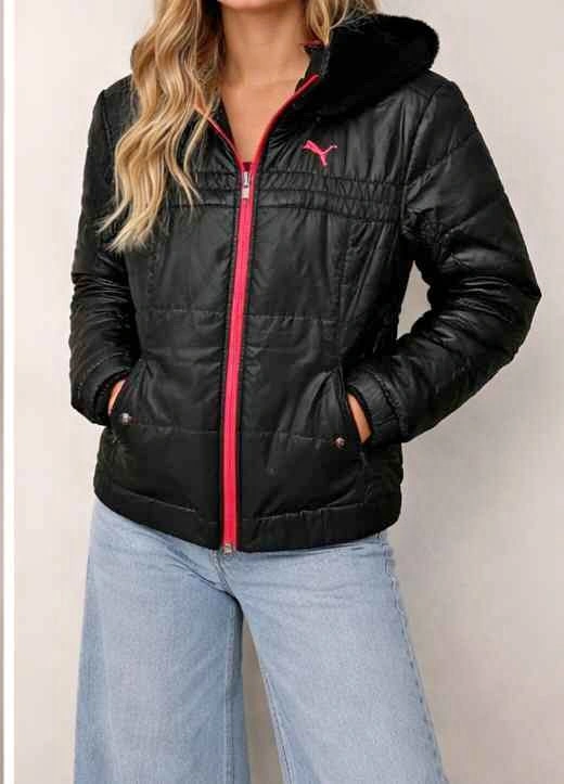 Puma Black Puffer Jacket with Pink Zip (Women’s) - Size S