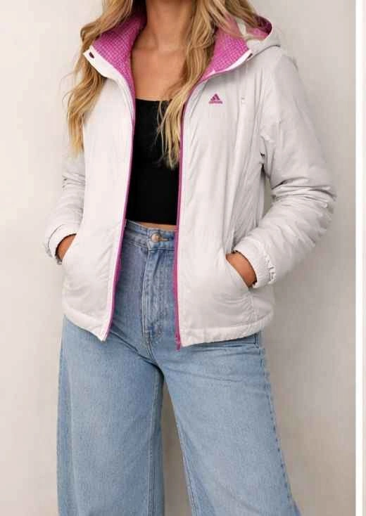 Adidas White Jacket with Pink Detail – Cute & Lightweight Size S