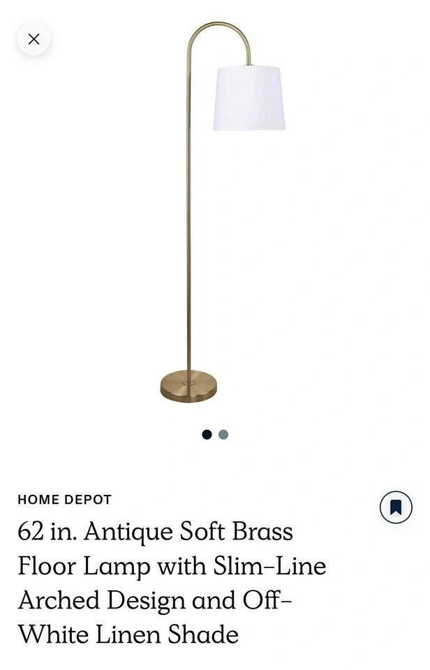 62 in. Antique Soft Brass Floor Lamp with Slim-Line Arched Desig