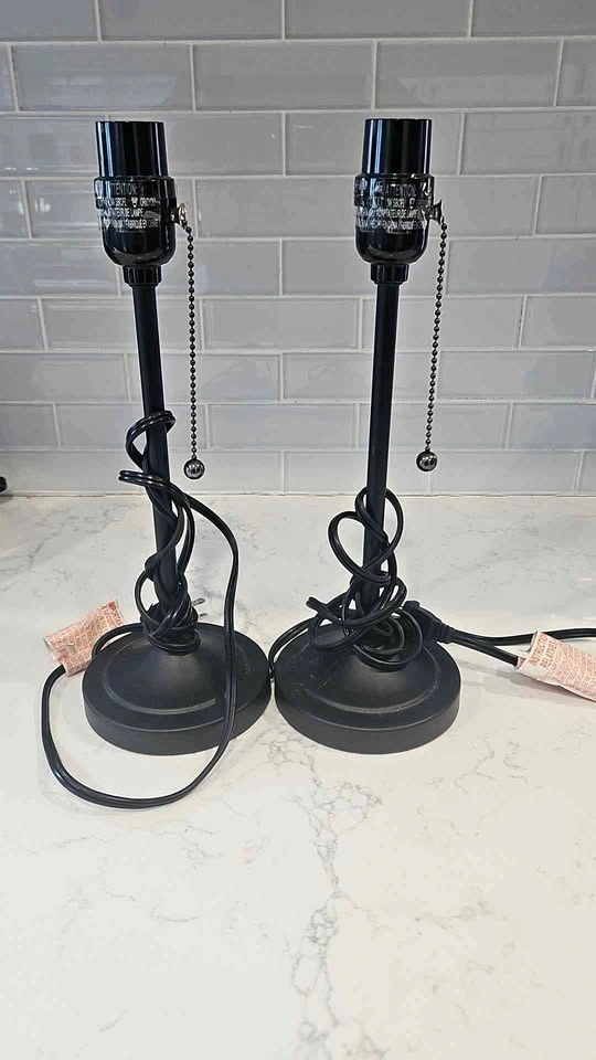 Pair of Black Pull Chain Lamp Bases 13.5 in tall