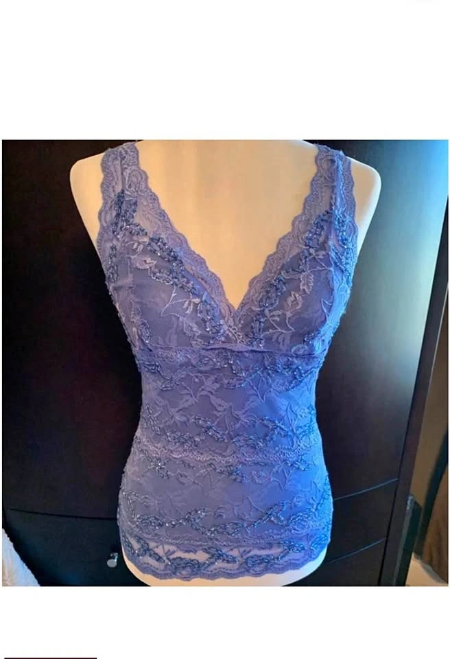 Le Chateau Blue Lace Sequin Top Size XS