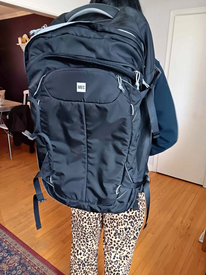 MEC Black Travel Backpack with Rain Cover