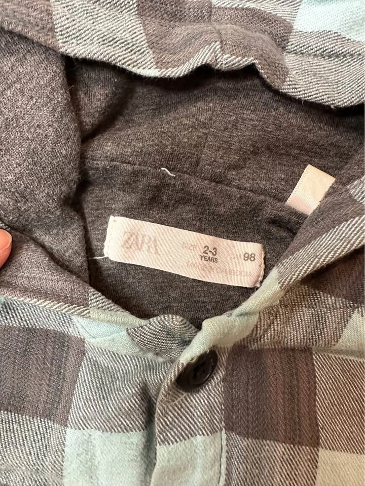 Zara Kids Blue Gray Plaid Hooded Shirt 2-3Y - photo 3