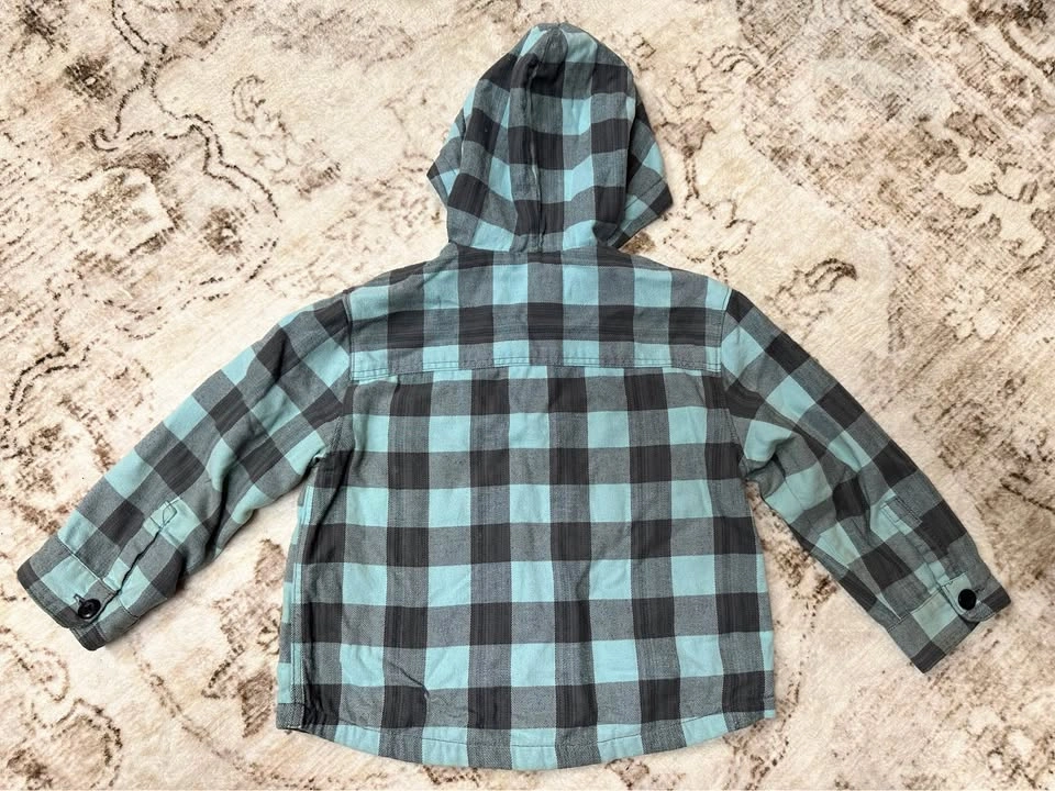 Zara Kids Blue Gray Plaid Hooded Shirt 2-3Y - photo 4
