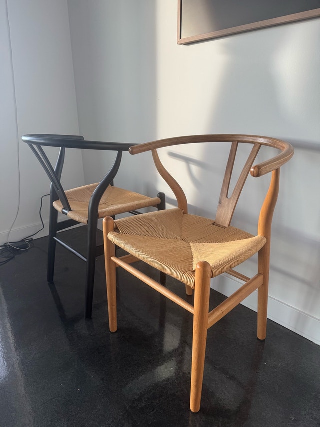 Wishbone Chairs - Black & Natural Wood - photo 3