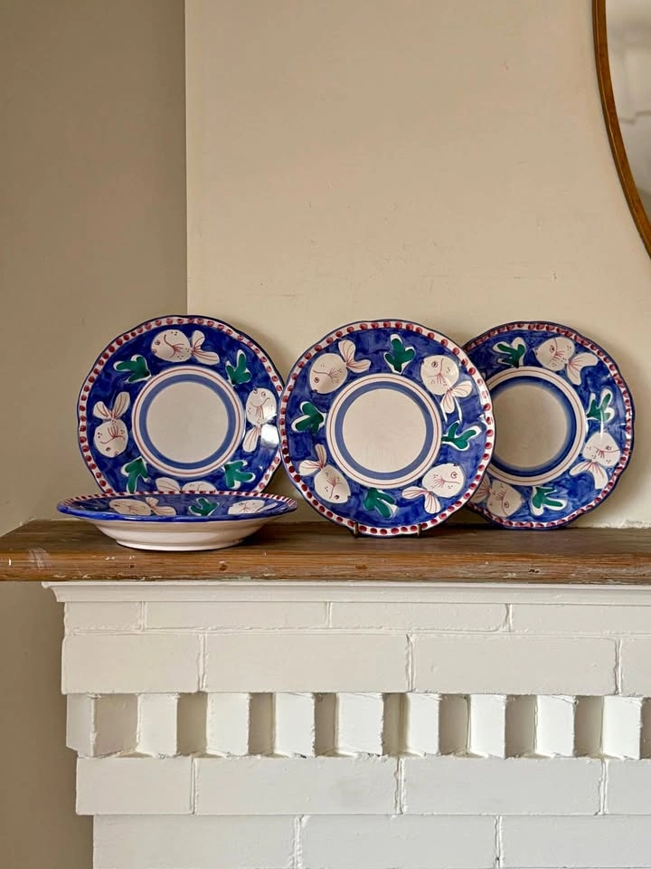 4 Vintage VIETRI Italy "Campagna Pesce" Pasta / Soup Bowls - 9.5