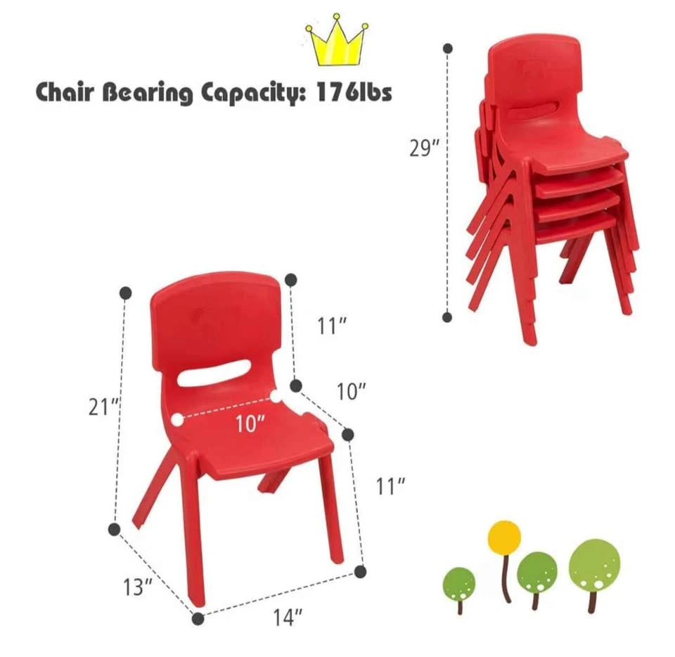 6-Pack Stackable Plastic Kids Red Chairs - photo 2