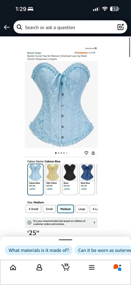 NEW Pastel Blue Corset Top Medium