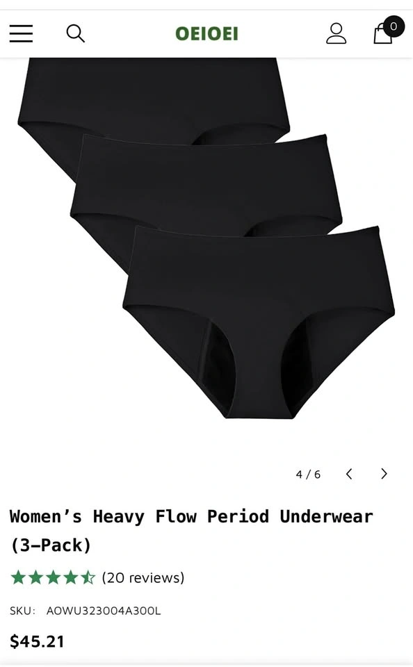 NEW OEIOEI Women's Heavy Flow Period Underwear 3-Pack