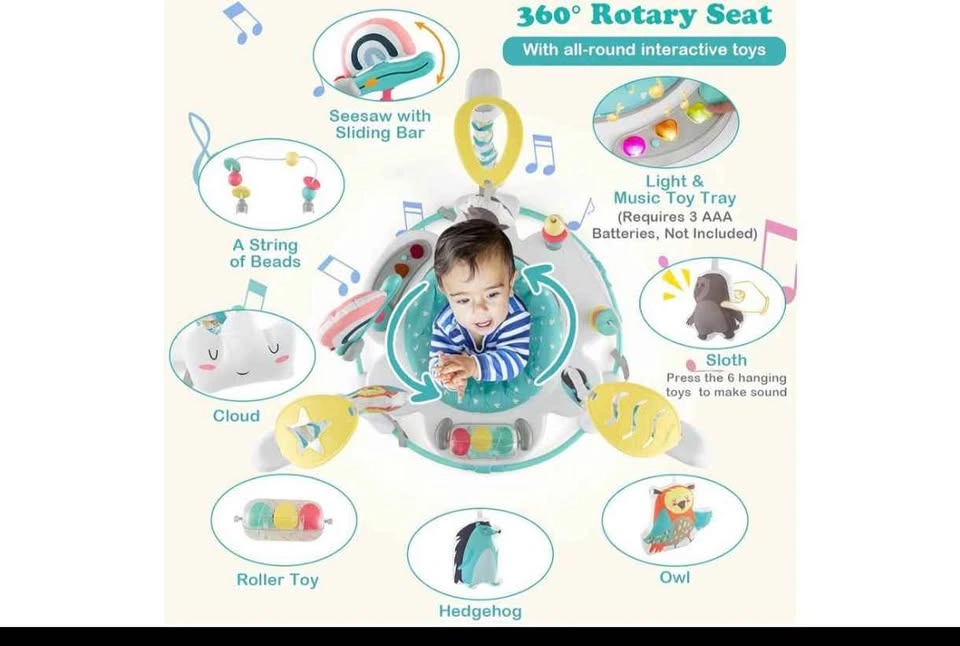 Baby Activity Center & Jumper with 360° Rotating Seat, Blue/Pink - photo 5