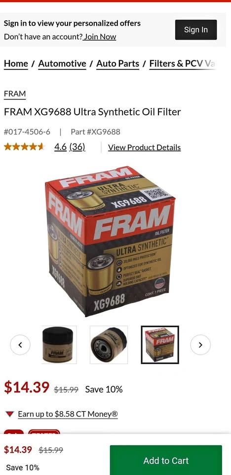 FRAM XG9688 Synthetic Oil Filter BRAND NEW