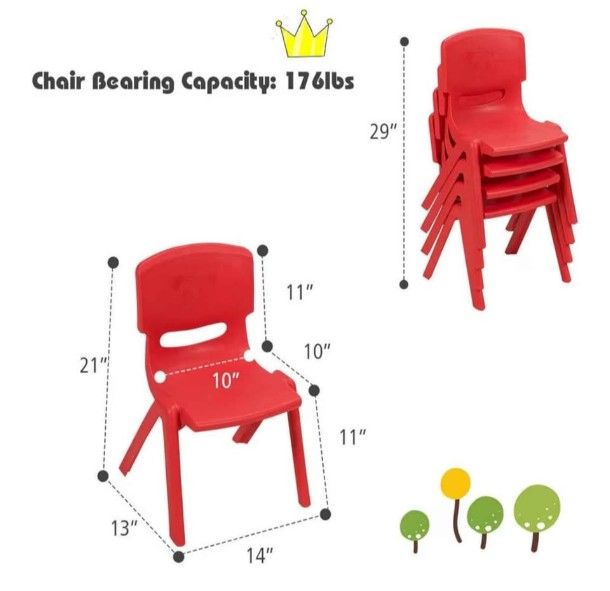6-Pack Stackable Plastic Kids Red Chairs - photo 2