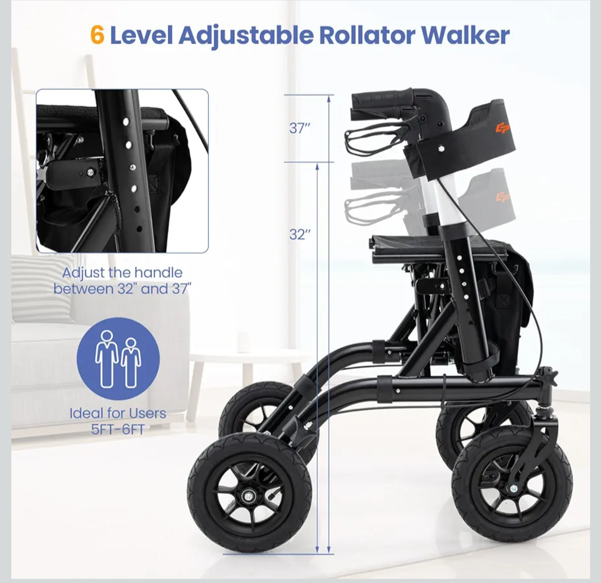 Goplus Foldable Rolling Walker with Seat, Supports up to 350 lbs - photo 4