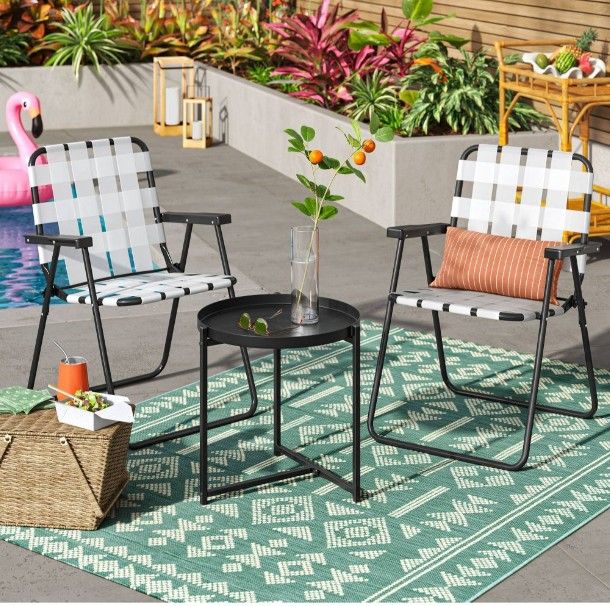 Room Essentials Outdoor Steel Round Side Table with Tray Top