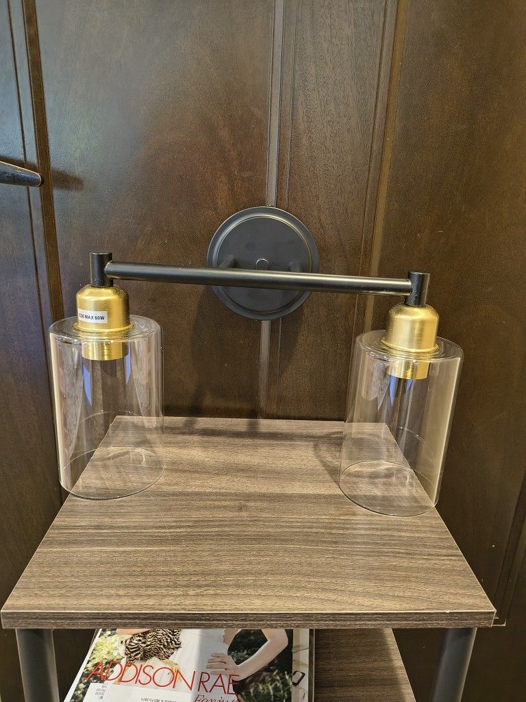 2-Light Modern Light Fixture, Black/Gold