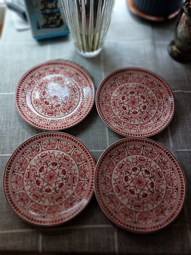 Red Marrakesh Tile 9 Inch Floral Salad Plates, Set Of 4 - photo 3