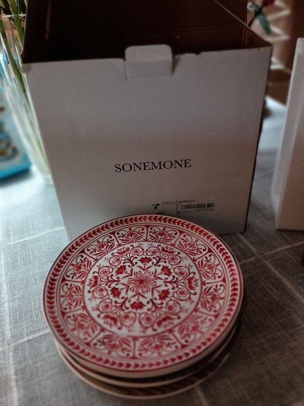 Red Marrakesh Tile 9 Inch Floral Salad Plates, Set Of 4 - photo 4