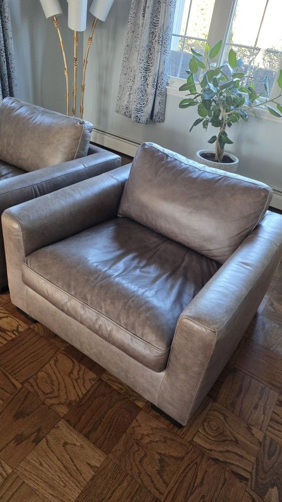 Arm Chairs Leather Set Of 2 Modern Oversized - photo 2