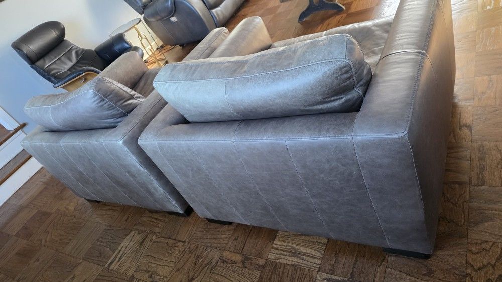 Arm Chairs Leather Set Of 2 Modern Oversized - photo 3