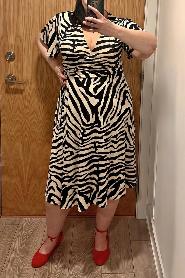 Flattering Zebra Print Wrap Dress XL Fits 14-16 A-Line Midi